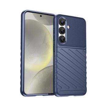 Samsung Galaxy S25 SM-S931, Szilikon tok, közepesen ütésálló, domború csíkos minta, sötétkék kép