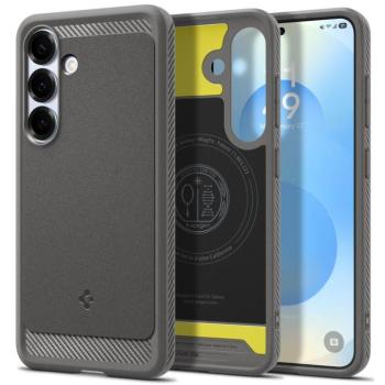 Samsung Galaxy S25 SM-S931, Szilikon tok + műanyag hátlap, közepesen ütésálló, Magsafe töltővel kompatibilis, karbon minta, Spigen Rugged Armor Mag, szürke kép