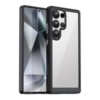Samsung Galaxy S25 Ultra SM-S938, Műanyag hátlap védőtok + szilikon keret, közepesen ütésálló, átlátszó hátlap, fekete kép