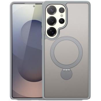 Samsung Galaxy S25 Ultra SM-S938, Műanyag hátlap védőtok + szilikon keret, közepesen ütésálló, légpárnás sarok, kitámasztóval, Magsafe kompatibilis, Dux Ducis Yind, áttetsző/szürke kép