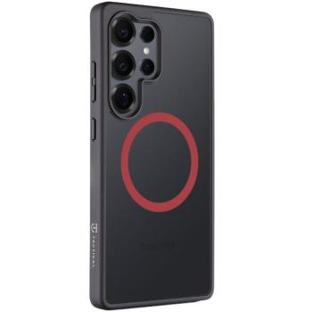 Samsung Galaxy S25 Ultra SM-S938, Műanyag hátlap védőtok + szilikon keret, közepesen ütésálló, Magsafe kompatibilis, Tactical MagForce Hyperstealth 2.0, áttetsző/fekete/piros kép