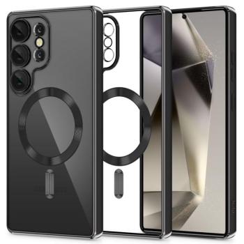 Samsung Galaxy S25 Ultra SM-S938, Műanyag hátlap védőtok + szilikon keret, közepesen ütésálló, Magsafe töltővel kompatibilis, fényes keret, Magflex Magsafe, átlátszó/fekete kép