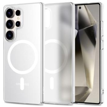 Samsung Galaxy S25 Ultra SM-S938, Műanyag hátlap védőtok + szilikon keret, közepesen ütésálló, Magsafe töltővel kompatibilis, Magslim Magsafe, áttetsző/fehér kép