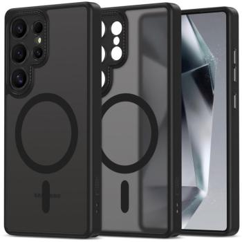 Samsung Galaxy S25 Ultra SM-S938, Műanyag hátlap védőtok + szilikon keret, Magsafe töltővel kompatibilis, kameravédő kerettel, Magcam Magsafe, áttetsző/fekete kép