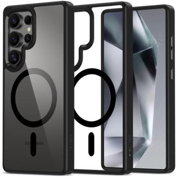 Samsung Galaxy S25 Ultra SM-S938, Műanyag hátlap védőtok + szilikon keret, Magsafe töltővel kompatibilis, Magmat Magsafe, átlátszó/fekete kép