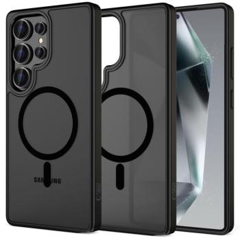 Samsung Galaxy S25 Ultra SM-S938, Műanyag hátlap védőtok + szilikon keret, Magsafe töltővel kompatibilis, Magmat Magsafe, áttetsző/fekete kép