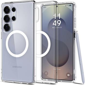 Samsung Galaxy S25 Ultra SM-S938, Műanyag hátlap védőtok + szilikon keret, Magsafe töltővel kompatibilis, Spigen Ultra Hybrid Mag, átlátszó/fehér kép