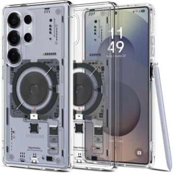 Samsung Galaxy S25 Ultra SM-S938, Műanyag hátlap védőtok + szilikon keret, Magsafe töltővel kompatibilis, Telefon belső minta, Spigen Ultra Hybrid Neo One Mag, átlátszó/fekete kép