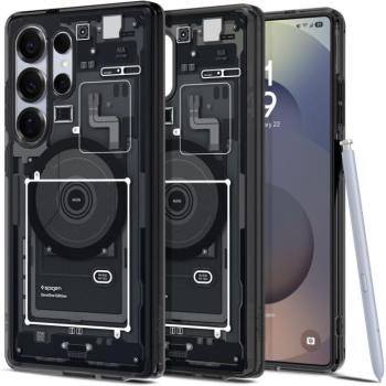 Samsung Galaxy S25 Ultra SM-S938, Műanyag hátlap védőtok + szilikon keret, Magsafe töltővel kompatibilis, Telefon belső minta, Spigen Ultra Hybrid Zero One Mag, átlátszó/füst kép