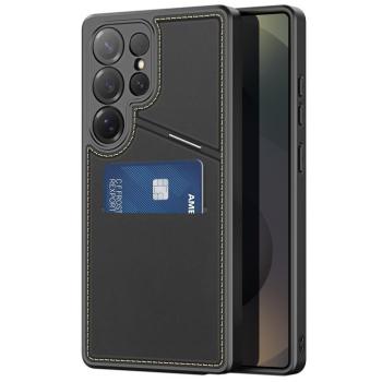 Samsung Galaxy S25 Ultra SM-S938, Műanyag hátlap védőtok + szilikon keret, stand, bőrrel bevont hátlap, kártyatartóval, Magsafe kompatibilis, Dux Ducis Rafi II Mag, fekete kép