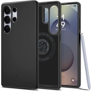 Samsung Galaxy S25 Ultra SM-S938, Műanyag hátlap védőtok + szilikon keret, ultravékony, Magsafe töltővel kompatibilis, Spigen Thin Fit Mag, fekete kép