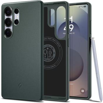 Samsung Galaxy S25 Ultra SM-S938, Műanyag hátlap védőtok + szilikon keret, ultravékony, Magsafe töltővel kompatibilis, Spigen Thin Fit Mag, sötétzöld kép