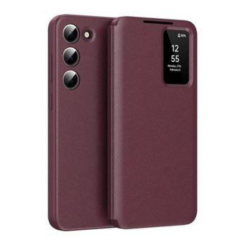 Samsung Galaxy S25 Ultra SM-S938, Oldalra nyíló tok, hívás mutatóval, kártyatartóval, Smart View Cover, bordó kép