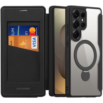 Samsung Galaxy S25 Ultra SM-S938, Oldalra nyíló tok, stand, közepesen ütésálló, kitámasztóval, RFID technológiával, Magsafe kompatibilis, Dux Ducis Skin X Pro Ring Stand Magsafe, fekete kép