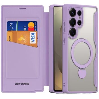 Samsung Galaxy S25 Ultra SM-S938, Oldalra nyíló tok, stand, közepesen ütésálló, kitámasztóval, RFID technológiával, Magsafe kompatibilis, Dux Ducis Skin X Pro Ring Stand Magsafe, lila kép