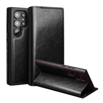 Samsung Galaxy S25 Ultra SM-S938, Oldalra nyíló tok, valódi bőrtok, Qialino, fekete kép