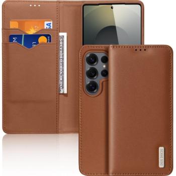 Samsung Galaxy S25 Ultra SM-S938, Oldalra nyíló tok, valódi bőrtok, stand, Dux Ducis Hivo, barna kép