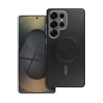 Samsung Galaxy S25 Ultra SM-S938, Szilikon tok, ECO bőrhatású hátlap, fém hátsó kamera keret, Magsafe töltővel kompatibilis, fekete kép