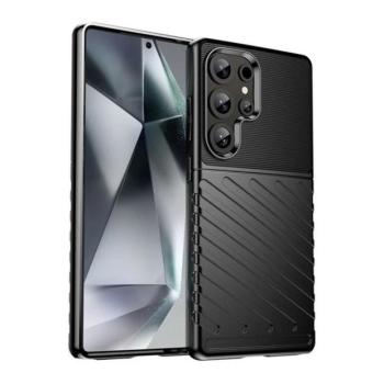 Samsung Galaxy S25 Ultra SM-S938, Szilikon tok, közepesen ütésálló, domború csíkos minta, fekete kép