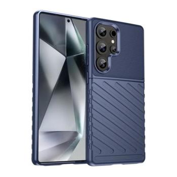 Samsung Galaxy S25 Ultra SM-S938, Szilikon tok, közepesen ütésálló, domború csíkos minta, sötétkék kép