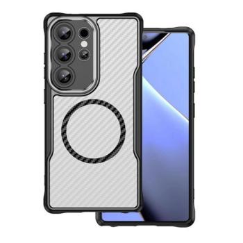 Samsung Galaxy S25 Ultra SM-S938, Szilikon tok, közepesen ütésálló, légpárnás sarok, kameravédő keret, Magsafe töltővel kompatibilis, karbon minta, fekete kép