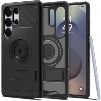 Samsung Galaxy S25 Ultra SM-S938, Szilikon tok, műanyag hátlappal, kitámasztóval, Magsafe töltővel kompatibilis, Spigen Slim Armor Mag, fekete kép