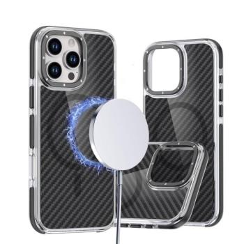 Samsung Galaxy S26 műanyag tok, MagSafe, carbon minta, merevített sarok, fekete kép