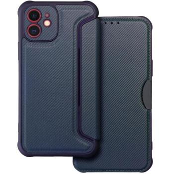Samsung Galaxy S26 Ultra SM-S948, Oldalra nyíló tok, légpárnás sarok, bőrhatású, karbon minta, Razor Book, kék kép
