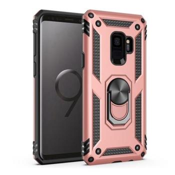Samsung Galaxy S9 SM-G960, Műanyag hátlap védőtok, közepesen ütésálló, szilikon belső, telefontartó gyűrű, Defender, vörösarany kép