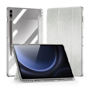 Samsung Galaxy Tab S9 Plus 12.4 / Tab S10 Plus 12.4 SM-X810 / X816B / X820 / X826B, mappa tok, érintőceruza tartó, közepesen ütésálló, textil hatású előlap, átlátszó hátlap, Trifold, Dux Ducis Unid, világoszöld kép