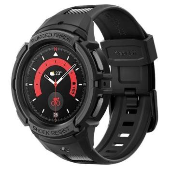 Samsung Galaxy Watch 5 Pro SM-R925F, Szilikon védőkeret, ütésálló, szíjjal, Spigen Rugged Armor Pro, fekete kép