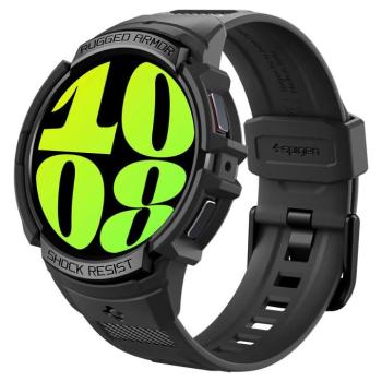 Samsung Galaxy Watch 6 (44mm) SM-R940 / R945, Szilikon védőkeret, ütésálló, szíjjal, Spigen Rugged Armor Pro, fekete kép