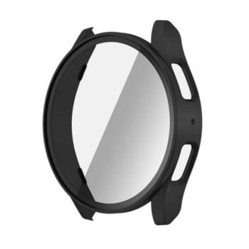 Samsung Galaxy Watch 7 (44 mm) SM-L310 / L315, Műanyag védőkeret, kijelzővédő üveggel, közepesen ütésálló, szíj nélkül, fekete kép