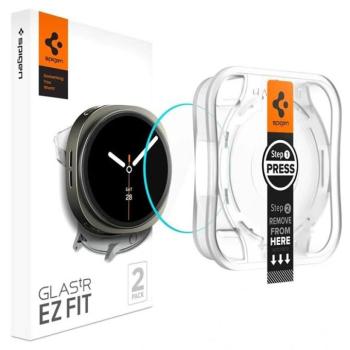 Samsung Galaxy Watch 8 (44 mm) SM-L330 / L335, Kijelzővédő fólia, ütésálló fólia (az íves részre is!), Tempered Glass (edzett üveg), Spigen Ez Fit, Clear, 2 db / csomag kép