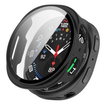 Samsung Galaxy Watch 8 (44 mm) SM-L330 / L335, Műanyag védőkeret, kijelzővédő üveggel, közepesen ütésálló, szíj nélkül, fekete kép