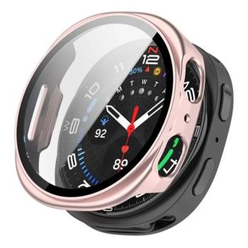 Samsung Galaxy Watch 8 (44 mm) SM-L330 / L335, Műanyag védőkeret, kijelzővédő üveggel, közepesen ütésálló, szíj nélkül, rózsaszín kép