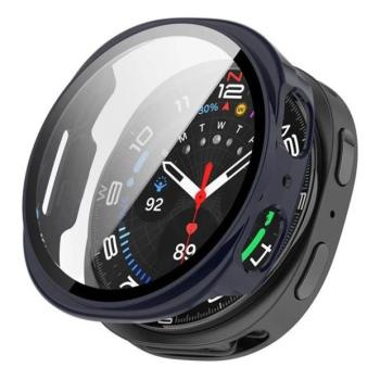 Samsung Galaxy Watch 8 (44 mm) SM-L330 / L335, Műanyag védőkeret, kijelzővédő üveggel, közepesen ütésálló, szíj nélkül, sötétkék kép
