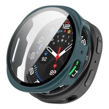Samsung Galaxy Watch 8 (44 mm) SM-L330 / L335, Műanyag védőkeret, kijelzővédő üveggel, közepesen ütésálló, szíj nélkül, sötétzöld kép