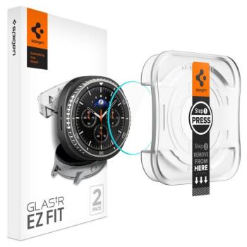 Samsung Galaxy Watch 8 Classic (46 mm) SM-L500 / L505, Kijelzővédő fólia, ütésálló fólia (az íves részre is!), Tempered Glass (edzett üveg), Spigen Ez Fit, Clear, 2 db / csomag kép
