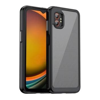 Samsung Galaxy Xcover 7 Pro SM-G766B, Műanyag hátlap védőtok + szilikon keret, közepesen ütésálló, átlátszó hátlap, fekete kép
