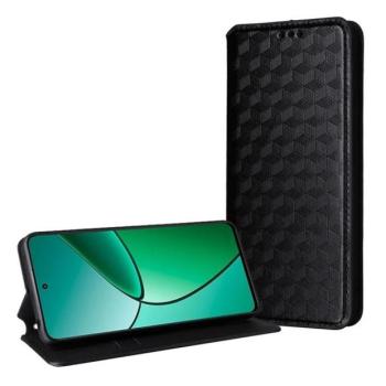 Samsung Galaxy Xcover 7 Pro SM-G766B, Oldalra nyíló tok, bőrhatású, stand, Teljes 3D rombusz minta, prémium, fekete kép
