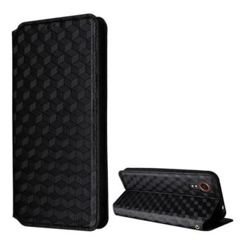 Samsung Galaxy Xcover 7 SM-G556B, Oldalra nyíló tok, bőrhatású, stand, Teljes 3D rombusz minta, prémium, fekete kép