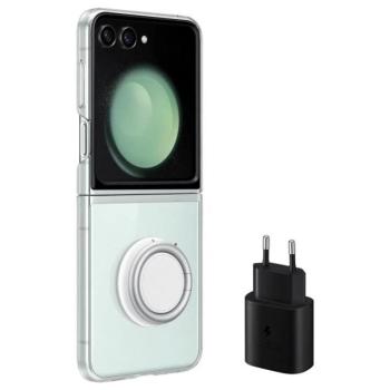 Samsung Galaxy Z Flip5 SM-F731B, Kezdőcsomag, műanyag hátlap védőtok, 25W-os hálózati töltő kábel nélkül, átlátszó, gyári kép