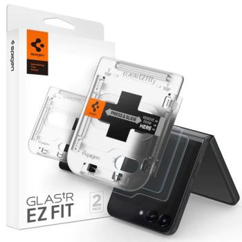 Samsung Galaxy Z Flip5 SM-F731B, Kijelzővédő fólia, ütésálló fólia az íves részre nem hajlik rá!), Tempered Glass (edzett üveg), Előlapi kijelzőre, Spigen Ez Fit, Clear, 2 db / csomag kép