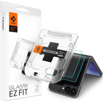 Samsung Galaxy Z Flip6 / Z Flip7 FE SM-F741B / F761B, Kijelzővédő fólia, ütésálló fólia az íves részre nem hajlik rá!), Tempered Glass (edzett üveg), Előlapi kijelzőre, Spigen Ez Fit, Clear, 2 db / csomag kép