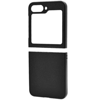 Samsung Galaxy Z Flip6 / Z Flip7 FE SM-F741B / F761B, Műanyag hátlap védőtok, közepesen ütésálló, bőrhatású hátlap, karbon minta, fekete kép