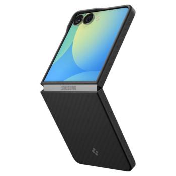 Samsung Galaxy Z Flip7 SM-F766B, Műanyag hátlap védőtok, közepesen ütésálló, ultravékony, Aramid bevonat, karbon minta, Spigen Airskin, fekete kép