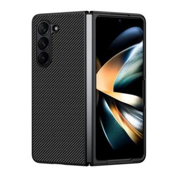 Samsung Galaxy Z Fold6 SM-F956B, Műanyag hátlap védőtok, közepesen ütésálló, bőrhatású hátlap, karbon minta, fekete kép