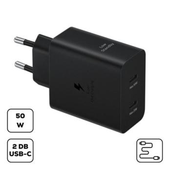 Samsung hálózati adapter 2xUSB-C + USB-C kábellel, PD, 50W, fekete kép