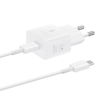 SAMSUNG hálózati töltő Type-C aljzat (25W, GaN, PD gyorstöltő + Type-C kábel) FEHÉR kép
